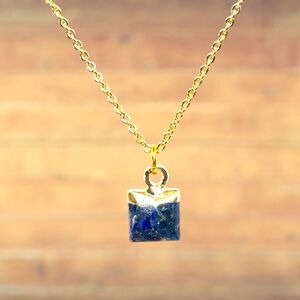Indio Jewelry Delicate Gold Plated Lapis Lazuli Gemstone Pendant Necklace #202